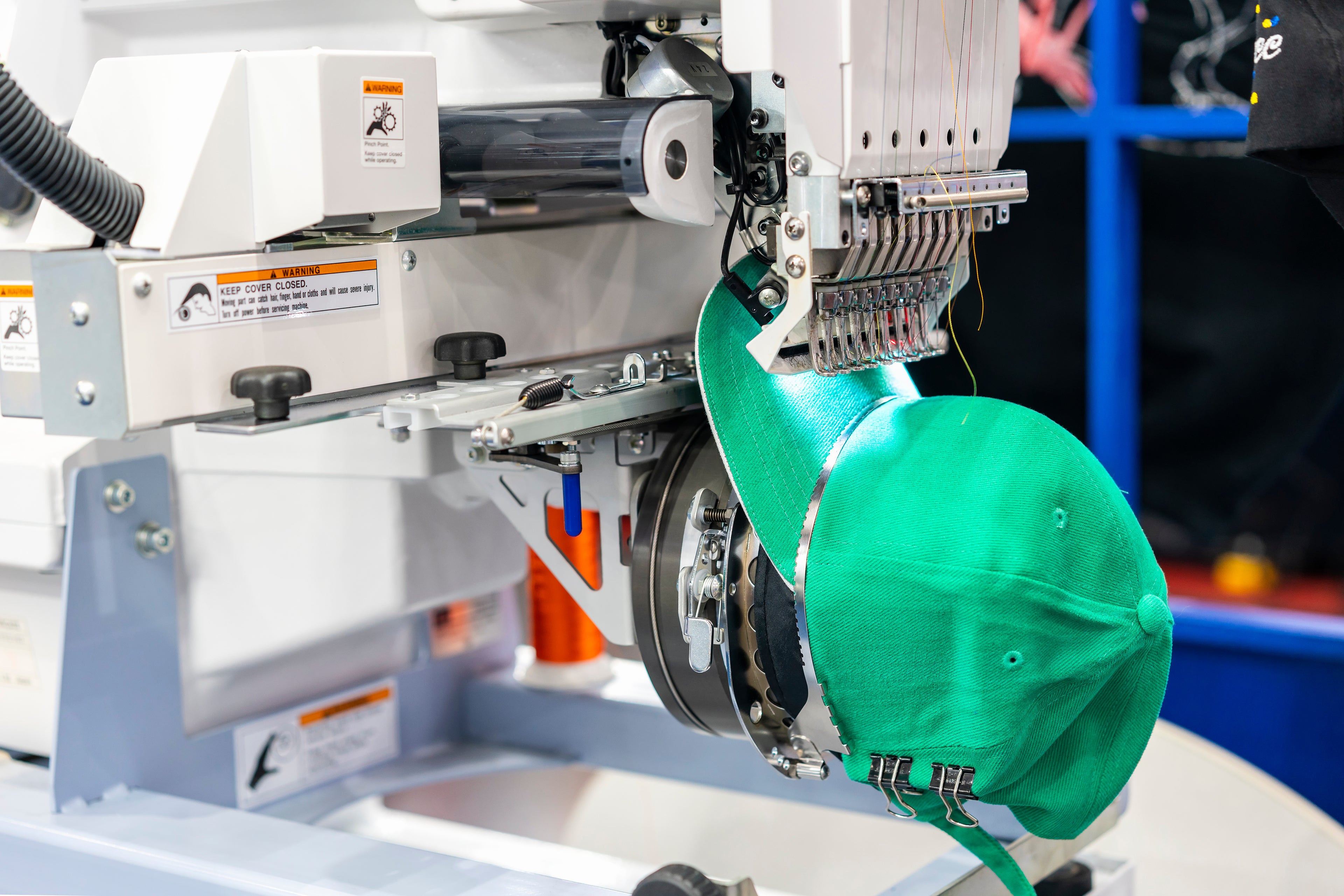 hat on embroidery machine.