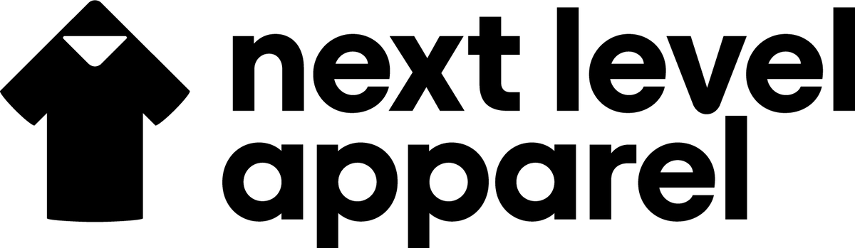 Logo of next level apparel with a shirt icon on a white background